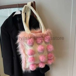 Shoulder Bags New Women Fashion Furry Ball Design Short Plush Tassels Handbag Underarm Bag Lady Female Travel Totes Purse Satchelstylishhandbagsstore