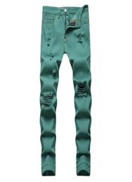 Men039s Jeans Fancy Neon Colour Y2K Denim Streetwear Slim Straight Pants Holes Ripped Trousers Green Yellow Pink7759742