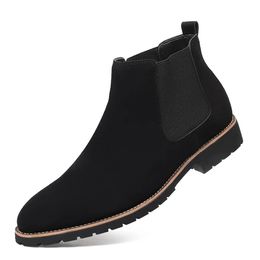 Fashion Leather Mens Boots Chelsea Men Shoes Casual Black Sneakers Man Outdoor Motorcycle Male Loafers 231225