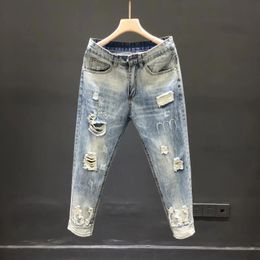 2023 SpringSummer Men's Fashion Blue Ripped Stretch Jeans Men Casual Slim Comfortable Large Size High Quality Pants 2836 231228