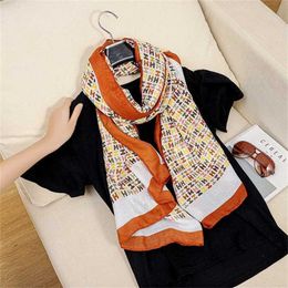 12% OFF Korea Dongmen Cotton Hemp Women's Versatile Silk Warm Colour H Letter Scarf Shawl Spring and Autumn Korean Version