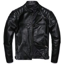 Classical Motorcycle Genuine Leather Jacket Men's Natural Cowhide Slim Moto Cloth Calf Skin Jackets Asia Size S-6XL 231228