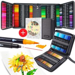 12/24/60/ 120/160 Colour Brush Markers Pens ZSCM Coloured Pencil Watercolour Art Markers Fineliner Calligraphy PensChristmas Gift 231227