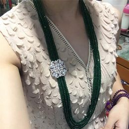 Chains Long Multi-green Jade Crystal Sweater Chain Flow European And American Fashion Pure Silver Micro-set Zircon