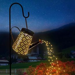 Outdoor Solar Watering Can with Lights Garden Decor Large Powered Lanterns Hanging Waterproof LED Decorative Retro Metal 231227