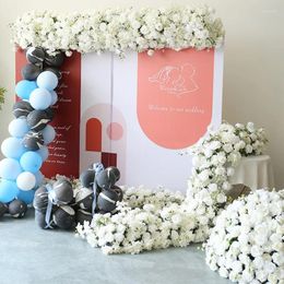 Decorative Flowers Luxury Artificial Flower Row Arrangement Arches Backdrop Wall Decor Ball Champagne Wedding Welcome Sign