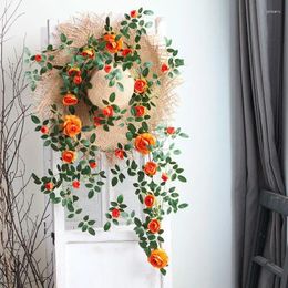 Decorative Flowers Garden Artificial Vine Rose DIY Wedding Decoration Fake Flower Home Room Decor Wall Hanging Garland Plants