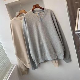 Women's Hoodies Couple Sweatshirt Pullovers Solid Color V-Neck Autumn Winter Bottoming Shirt Loose Korean Style Fashion Versatile Tops