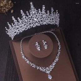 Necklace Earrings Set Baroque Crystal Flowers Bridal For Women Tiaras Crown Sets Bride Wedding Dress Dubai Jewelry