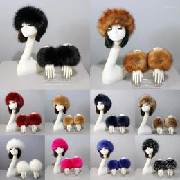 Berets Autumn Winter Caps Female Hats Cuffs Set Fashion Warmth Imitation Faux Fur Hat Sleeves Gloves Suit Accessary