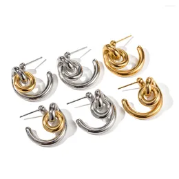 Dangle Earrings ALLME Charms Hollow Metallic Twisted Circle C Shaped For Women 18K Gold PVD Plated Titanium Steel Earring