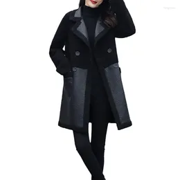 Women's Leather Winter Mid Length Plush And Thick Suit Collar Wearing Loose PU Jacket On Both Sides For Women Coat