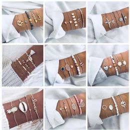 5pcs geometric hollow electric map conch combination layered bracelet set beaded bracelet multiple stackable bracelet Jewellery adju235f