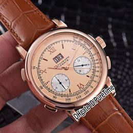 New Gig Dage Datograph 403 041 Automatic Mens Watch Rose Gold Gold Dial Silver Subdial Daydate Big Calendar Watches Leather Pureti249G