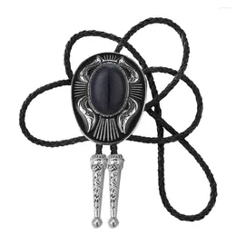 Bow Ties Western Cowboys Zinc Alloy Metal Fashion Oval Natural Agate Stone Necktie Leather Rope Bolo Tie Drop