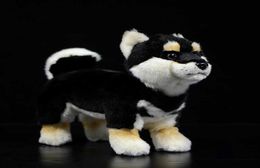 28cm Shiba Inu Real Life Plush Standing Japanese Black Dog Pet Doll Soft Lifelike Stuffed Animal Cute Kids Toys Christmas Gifts Q09501712