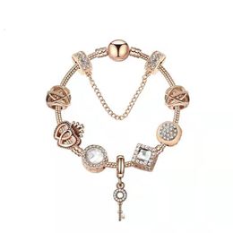 18 19 20CM Magic charm Beads rose Gold Strands multi strand beaded bracelet 925 Silver plated snake chain Key pendant as a Diy jew187j