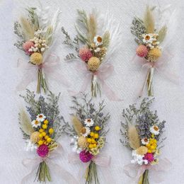 Decorative Flowers 6Pcs Mini Dried Flower Boho Small Bouquets Bridal Girl Proposal Gift Box Birthday Cake Vase Decor Wedding Accessories