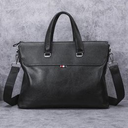 Briefcases Man Genuine Leather Briefcase Male Handbag Business Affairs Package Cross Section Cowhide Single Shoulder Oblique Satchel Bag