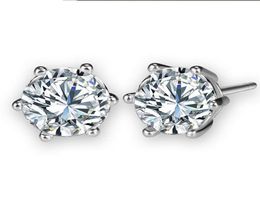 6prong Settings Clear Zircon 18K White Gold Filled Classic Style Women Mens Stud Earrings Simple Gift2264275