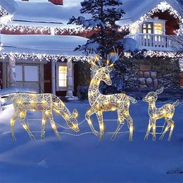 Iron Art Elk Deer Christmas Garden Decoration With LED Light Glowing Glitter Reindeer Xmas Home Outdoor Yard Ornament Decor 231227