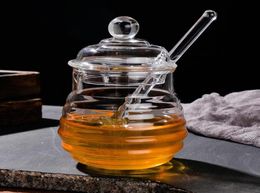 Storage Bottles Jars 250ml Glass Honey Jar High Borosilicate Pot With Dipper Spoon Small Kitchen Container For Syrup8253804