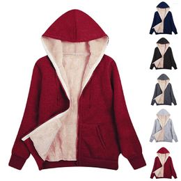 Women's Trench Coats Women Hoodie Fleeced Lined Solid Color Jacket Autumn Winter Loose Drawstring Sweatshirt Coat Outwear Parka Warm Hooded