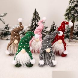 Christmas Decorations Cartoon White Beard Doll Christmas Dolls Knitted Hat Sitting Figure Decorations Ornaments Xmas Drop De Dhgarden Dhsaf