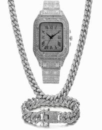 Chains Iced Out Chain Bling Miami Cuban Link Rhinestone Watch Necklaces Bracelet Women Men Jewelry Set Hip Hop Choker7317151