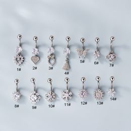 1.6x10MM Stainless Steel Rod Micro-inlaid Zircon Navel Nail Abdominal Puncture Navel Ring Personality Body Jewelry Accessories