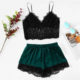 Women's Sleepwear Sexy Lingerie For Women Summer Transparent Lace V-neck Bowknot Shorts Set Pyjamas Nightgown