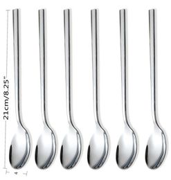 Eco-Friendly 6pcs Stainless Steel Dinner Spoons Long Handled spoon Coffee Milk Spoons Korean Round Soup Dessert Spoons2385473