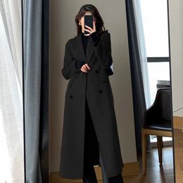 M-3XL Long Trench Płaszcz Kobiety z podwójnie piersi wełniany płaszcz Korean Plus Windbreaker Winwear Zimowa wełniana płaszcz 231228