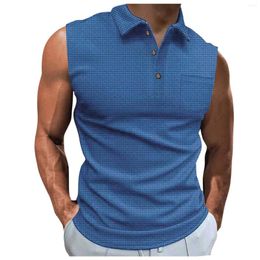 Men's Tank Tops Men Lapel Summer Top Button Solid Colour Casual Sleeveless T-Shirt With Pocket Shirts