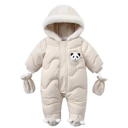 Winter Baby Rompers Solid Colour Cartoon Jumpsui Built-in Fleece Thermal Coveralls born Babies Thickened Outdoor Snow Suit 231227