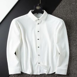 Men's Casual Shirts Spring And Autumn Thin Non-Ironing Anti-Wrinkle Business White Shirt Long Sleeve Slim Fit Vertical Stripe Men