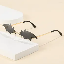 Sunglasses Fashion Rimless Unisex Trendy Bat Shaped Sun Glasses Female Male Vintage Shades Halloween Accessories
