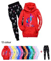 Tik tok novo conjunto para grande menino menina agasalho roupas outono inverno criança com capuz impressão sweatpant 2pc esporte agasalho suit2217776