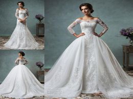 Overskirt Wedding Dresses Full Lace Long Sleeves Bridal Gowns Amelia Sposa Arabic Wedding Gowns Wit Bateau Neck Zip Back Court Tra8497792