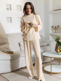 Women's Sleepwear Marthaqiqi Casual Female Nightwear 2 Piece Suit O-Neck Long Sleeve Nightgown Pants Winter Loose Home Clothes For Women