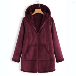Women's Trench Coats Winter Home Leisure Warm Zipper Cardigan Jacket Thick Pocket Lining Coat Fashion Artificial Fur Hooded
