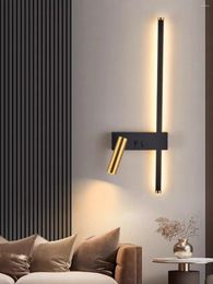 Wall Lamp Modern Minimalist Long Strip For Bedside Bedroom Living Room With Switch Sconce Light Black Linear Backlight Spotlight