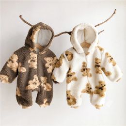 Bear born Winter Romper Lamb Wool Hooded Baby Jumpsuits for Boys Girls Clothes Thicken Warm Plush Toddler Outfit Kids Onesie 231227