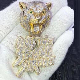 Chains Iced Out Sparking Bling Cz Rock Punk Hip Hop Jewellery Men Boy Charm Letter Strong Survive Choker Tiger Head Pendant Necklace194Q