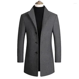 Men's Trench Coats Men Wool Blends Autumn Winter Solid Jacket Smart Casual Male Turn Down Collar Brand Clothing 2023