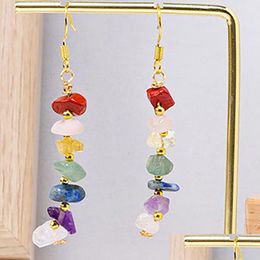 Dangle & Chandelier Natural Crystal 7 Chakra Stone Earrings Mticolored Gravel Chip Gemstone Gold Hook For Women Wholesale D Dhgarden Dholj