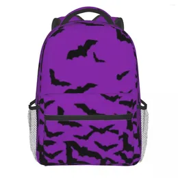 Backpack Gothic Spooky Purple Bats Print Pretty Backpacks Teen College Lightweight School Bags Design Rucksack