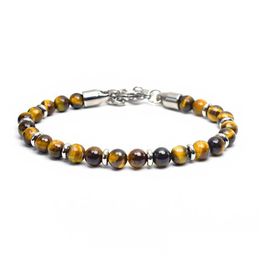 Beaded Mens Bracelet Stainless Steel Chain Natural Stone Tiger Eye Turquoise Lava Rock Beads Bracelets Fashion Jewellery Will Dhgarden Dhtfq