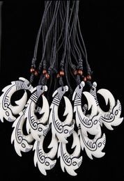 Fashion Whole 12PCSLOT Faux Yak Bone New Zealand Tribal Maori Hei Matau Fish Hook pendants Surfer Necklace Choker Gift MN5182359491