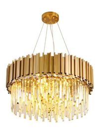 Round Gold Chandelier Lighting K9 Crystal Stainless Steel Modern Pendant Lamp for Kitchen Dining Room Bedroom Bedside Light7322064